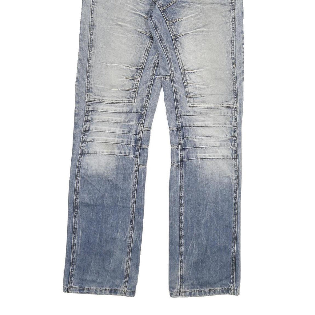 C INC Mens Regular Fit Blue Denim Jeans W33 L34 Zip Closure Distressed