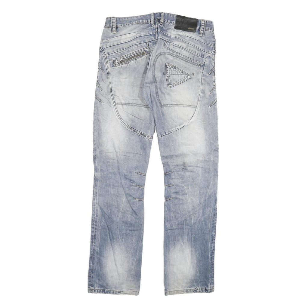 C INC Mens Regular Fit Blue Denim Jeans W33 L34 Zip Closure Distressed