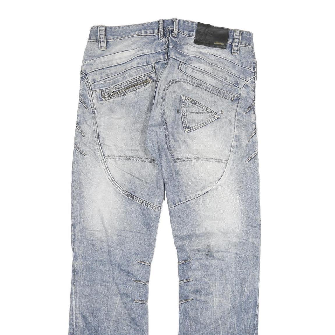 C INC Mens Regular Fit Blue Denim Jeans W33 L34 Zip Closure Distressed