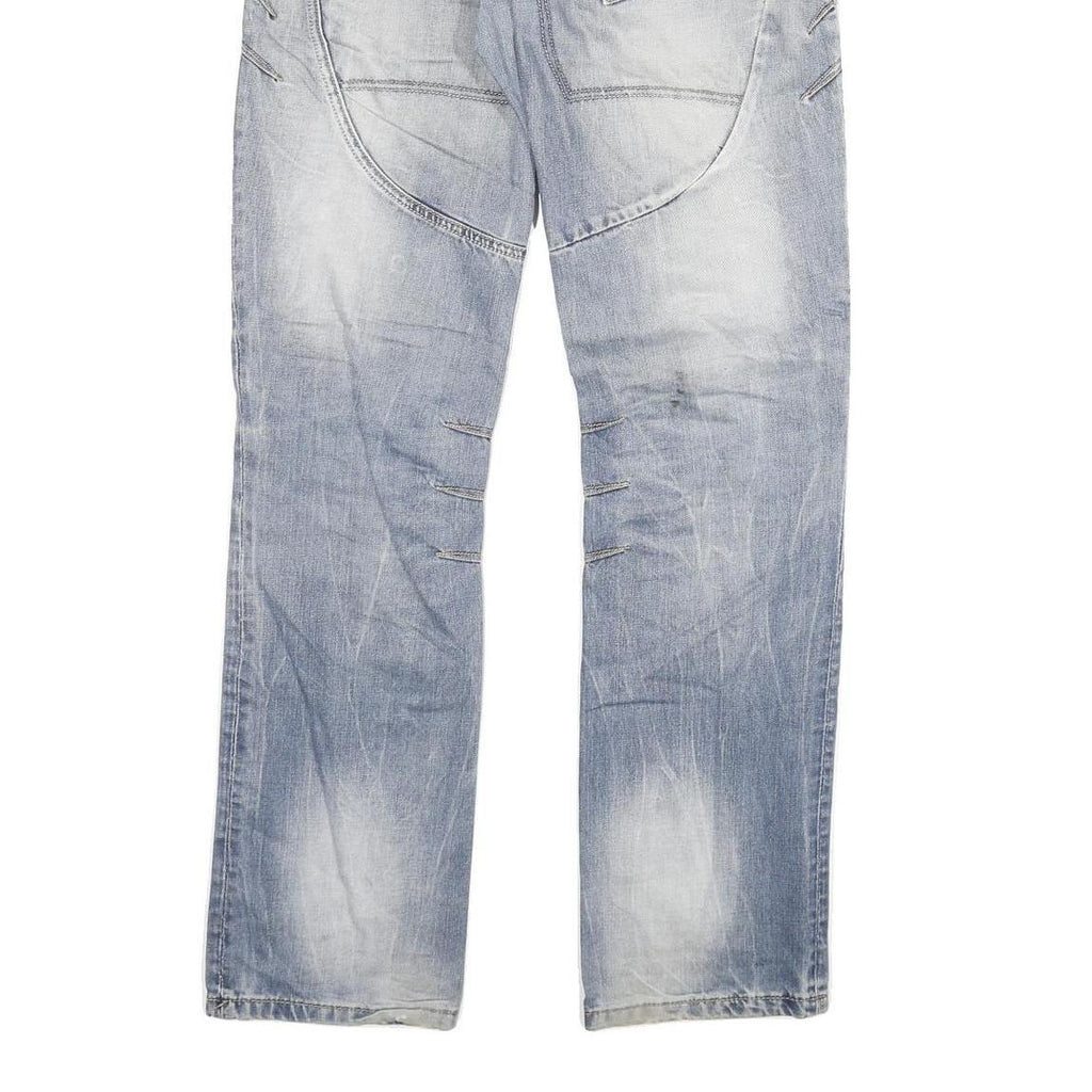 C INC Mens Regular Fit Blue Denim Jeans W33 L34 Zip Closure Distressed