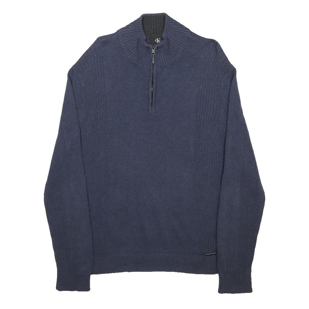 CALVIN KLEIN Mens Navy Blue Plain Pullover Crew Neck Basic Knit M Cotton Jumper
