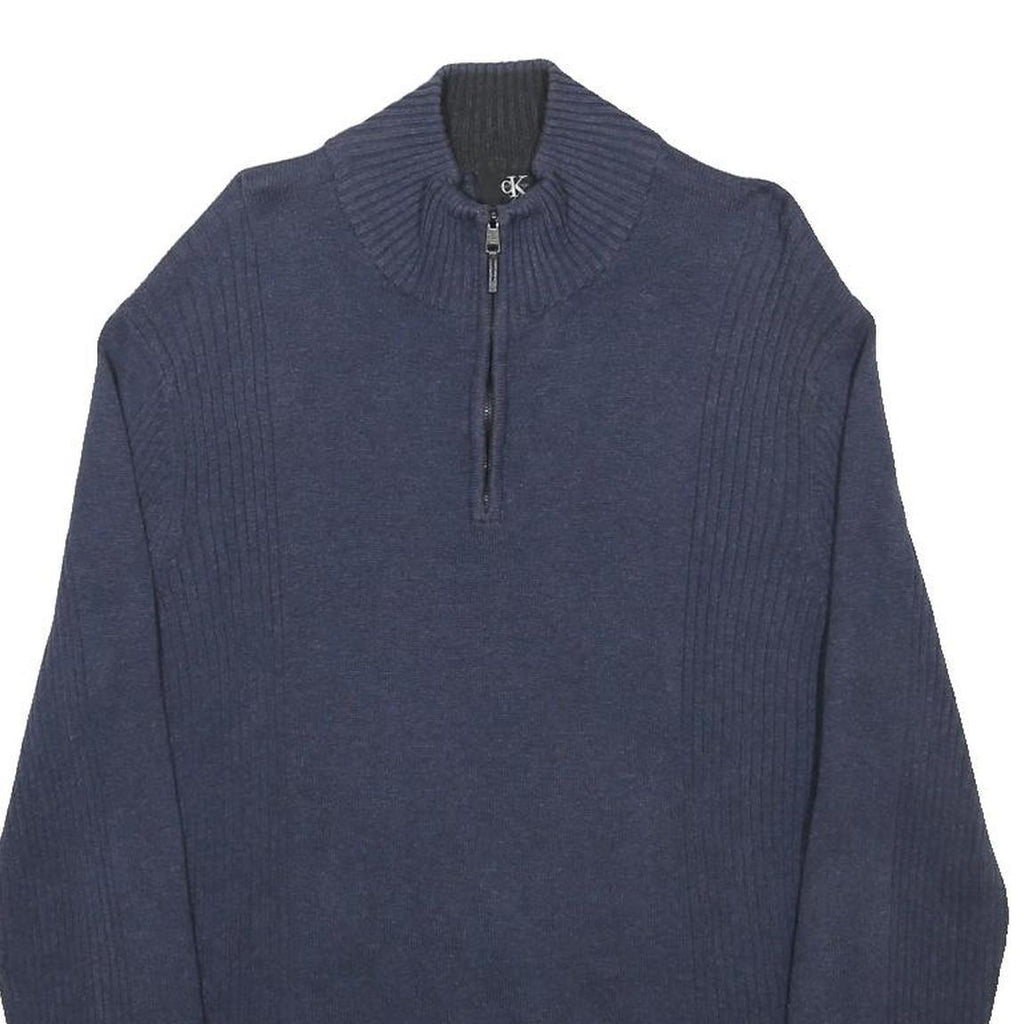 CALVIN KLEIN Mens Navy Blue Plain Pullover Crew Neck Basic Knit M Cotton Jumper