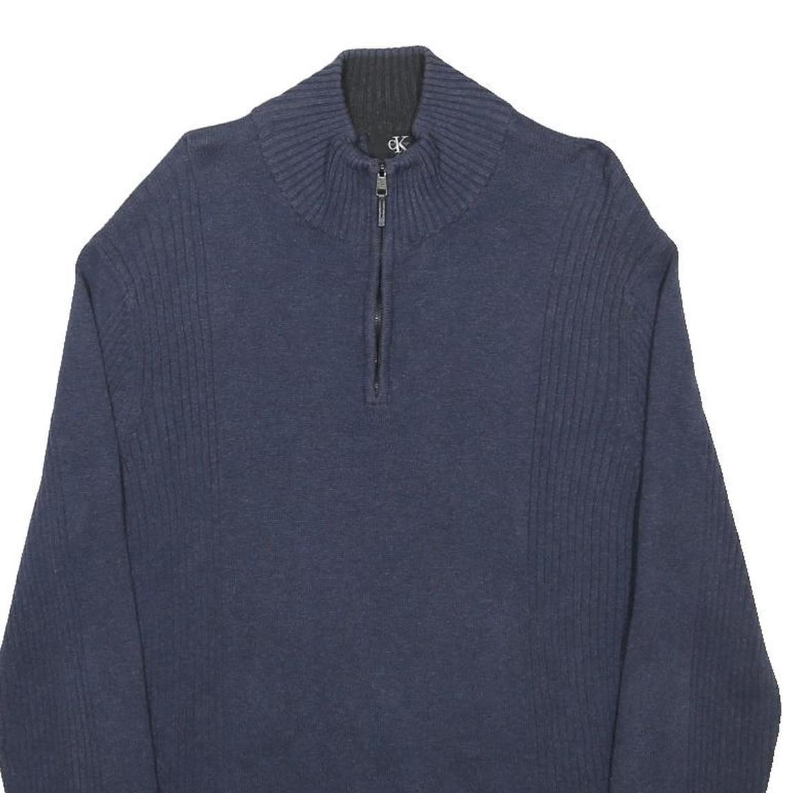 CALVIN KLEIN Mens Navy Blue Plain Pullover Crew Neck Basic Knit M Cotton Jumper