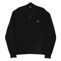 FRED PERRY Mens Black Zip Jacket L Cotton Blend Plain Classic Casual Lightweight