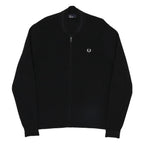 FRED PERRY Mens Black Zip Jacket L Cotton Blend Plain Classic Casual Lightweight