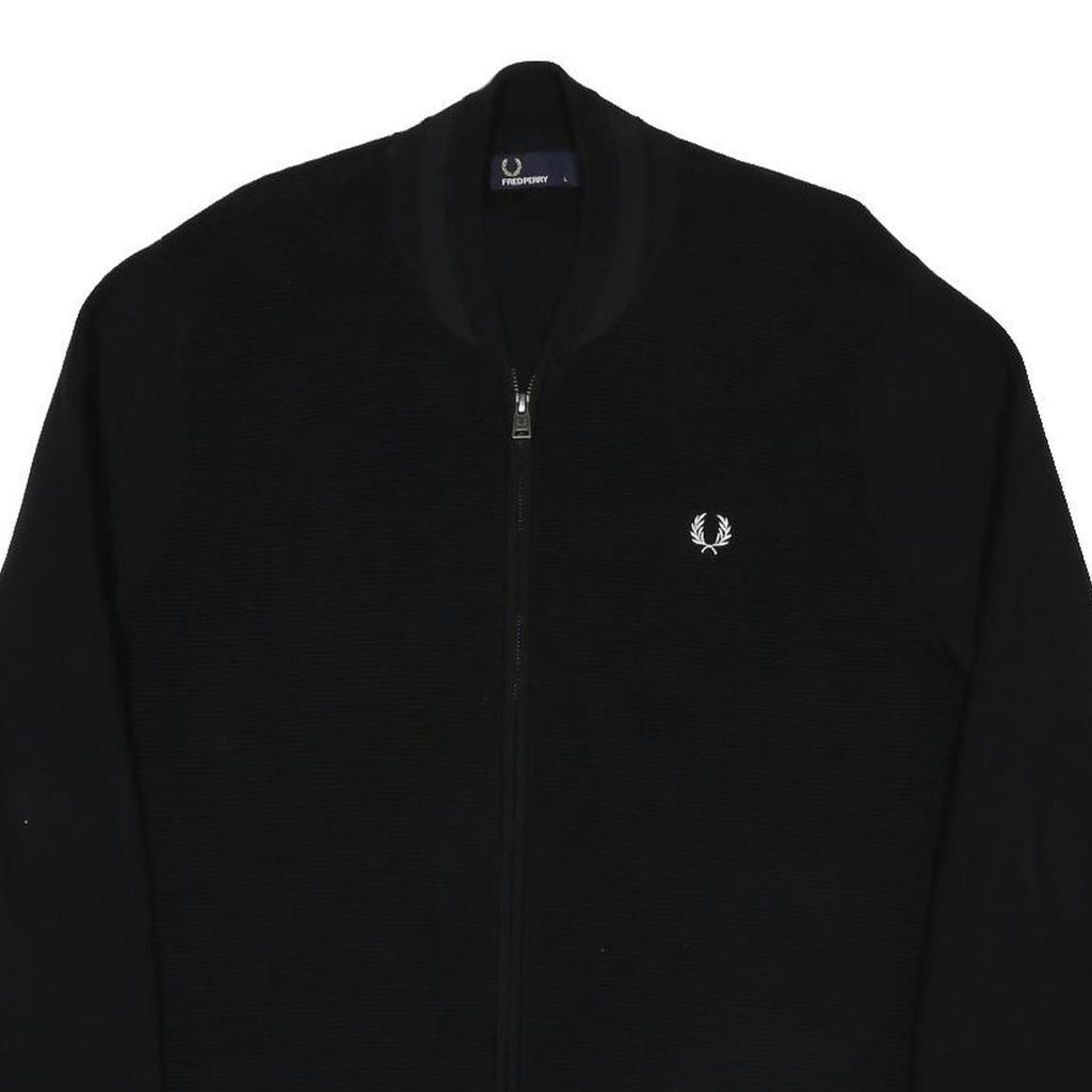 FRED PERRY Mens Black Zip Jacket L Cotton Blend Plain Classic Casual Lightweight