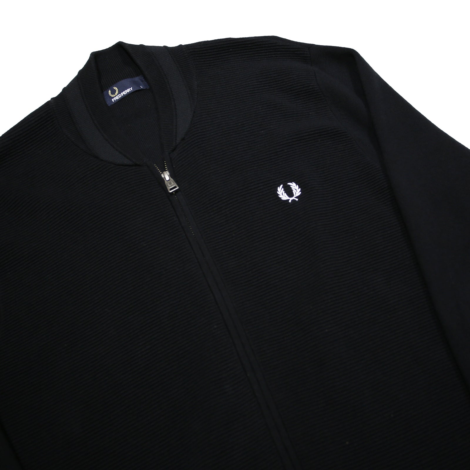 FRED PERRY Mens Black Zip Jacket L Cotton Blend Plain Classic Casual Lightweight