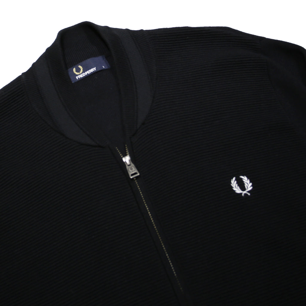FRED PERRY Mens Black Zip Jacket L Cotton Blend Plain Classic Casual Lightweight