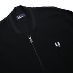 FRED PERRY Mens Black Zip Jacket L Cotton Blend Plain Classic Casual Lightweight
