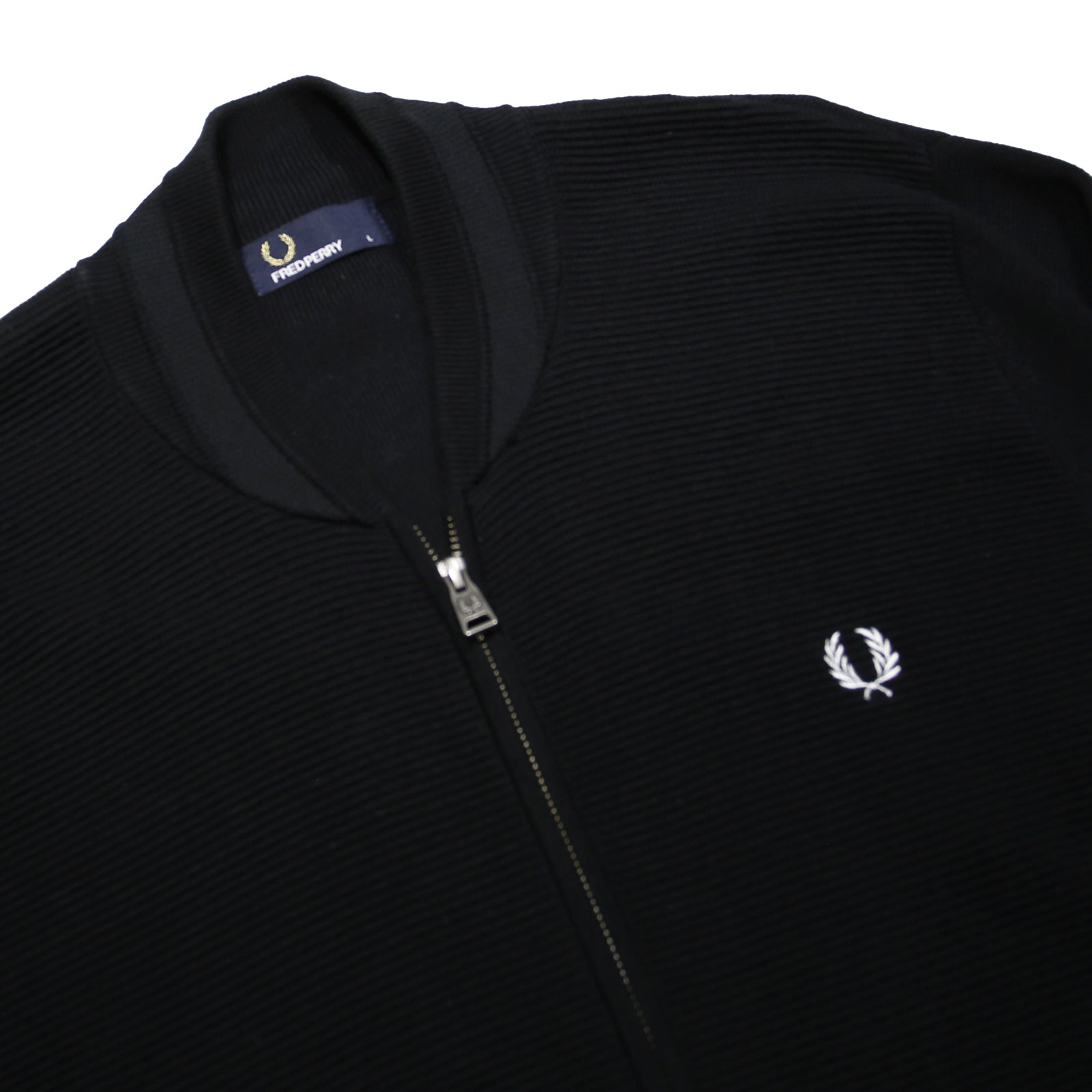 FRED PERRY Mens Black Zip Jacket L Cotton Blend Plain Classic Casual Lightweight