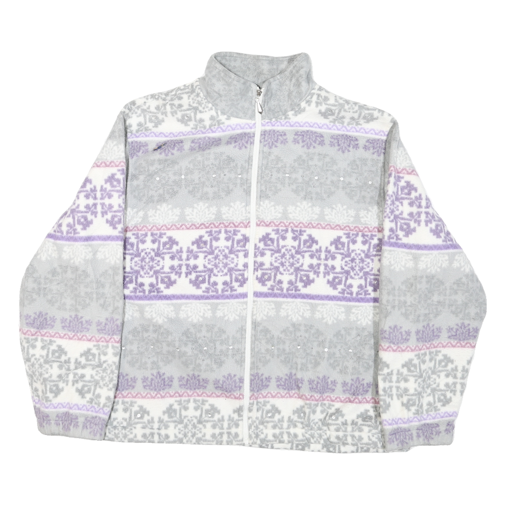 ALFRED DUNNER Womens White & Grey Purple Pattern Zip Jacket L Polyester Blend