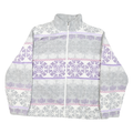 ALFRED DUNNER Womens White & Grey Purple Pattern Zip Jacket L Polyester Blend