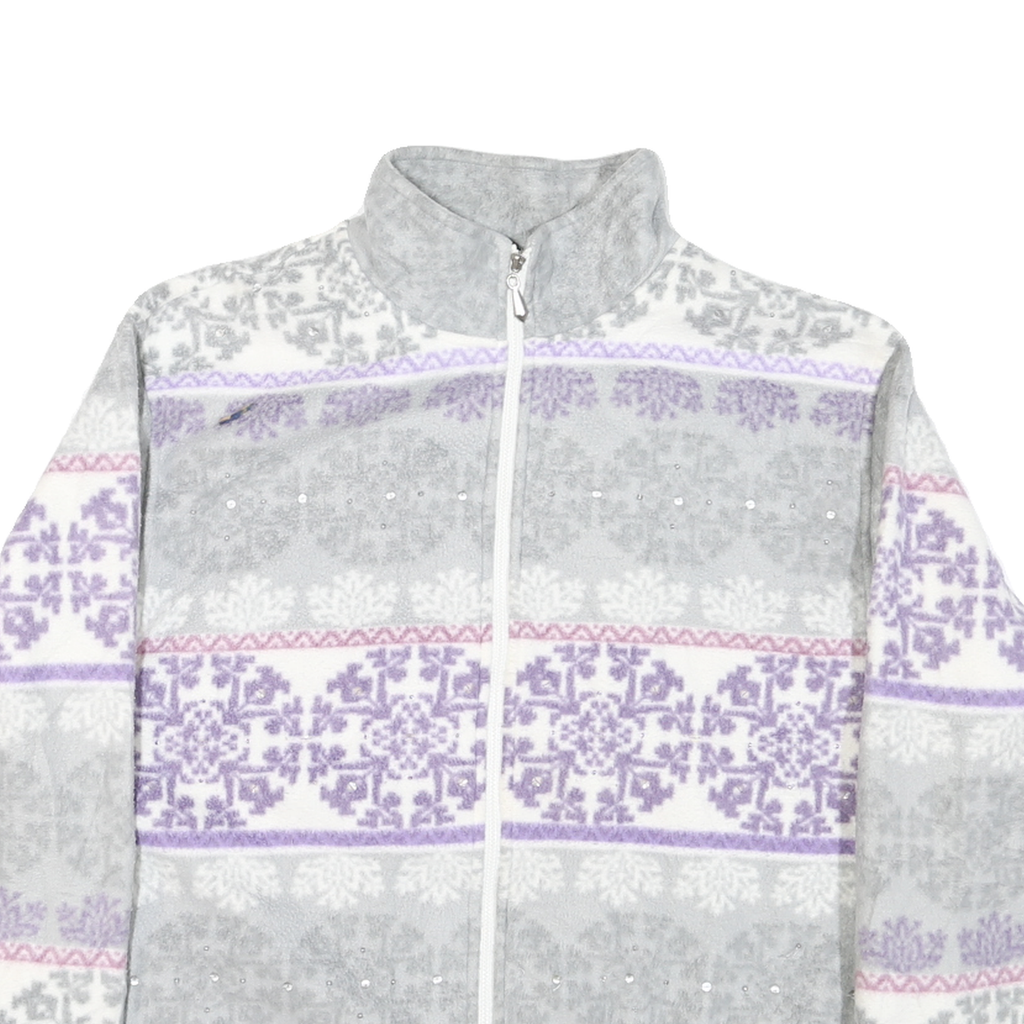 ALFRED DUNNER Womens White & Grey Purple Pattern Zip Jacket L Polyester Blend