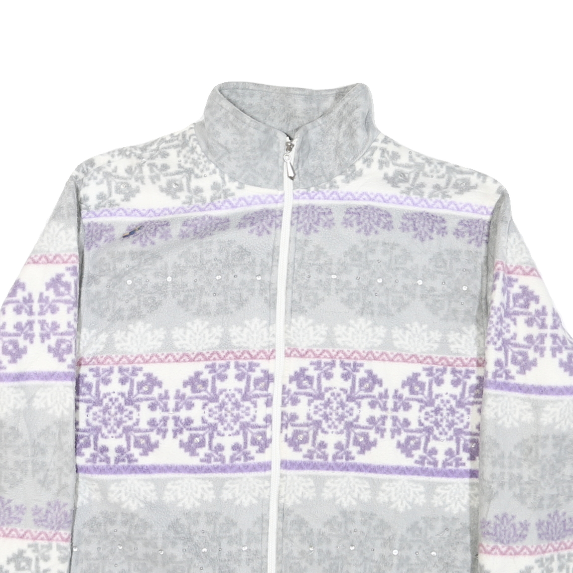 ALFRED DUNNER Womens White & Grey Purple Pattern Zip Jacket L Polyester Blend