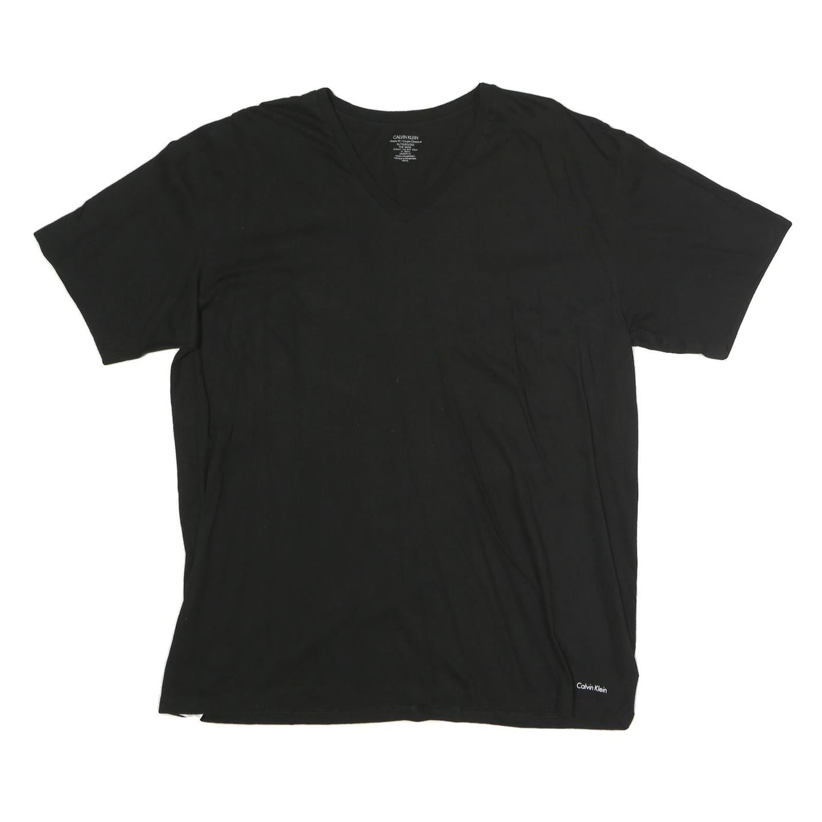 CALVIN KLEIN Mens Black XL V-Neck T-Shirt Cotton Plain Short Sleeve Casual