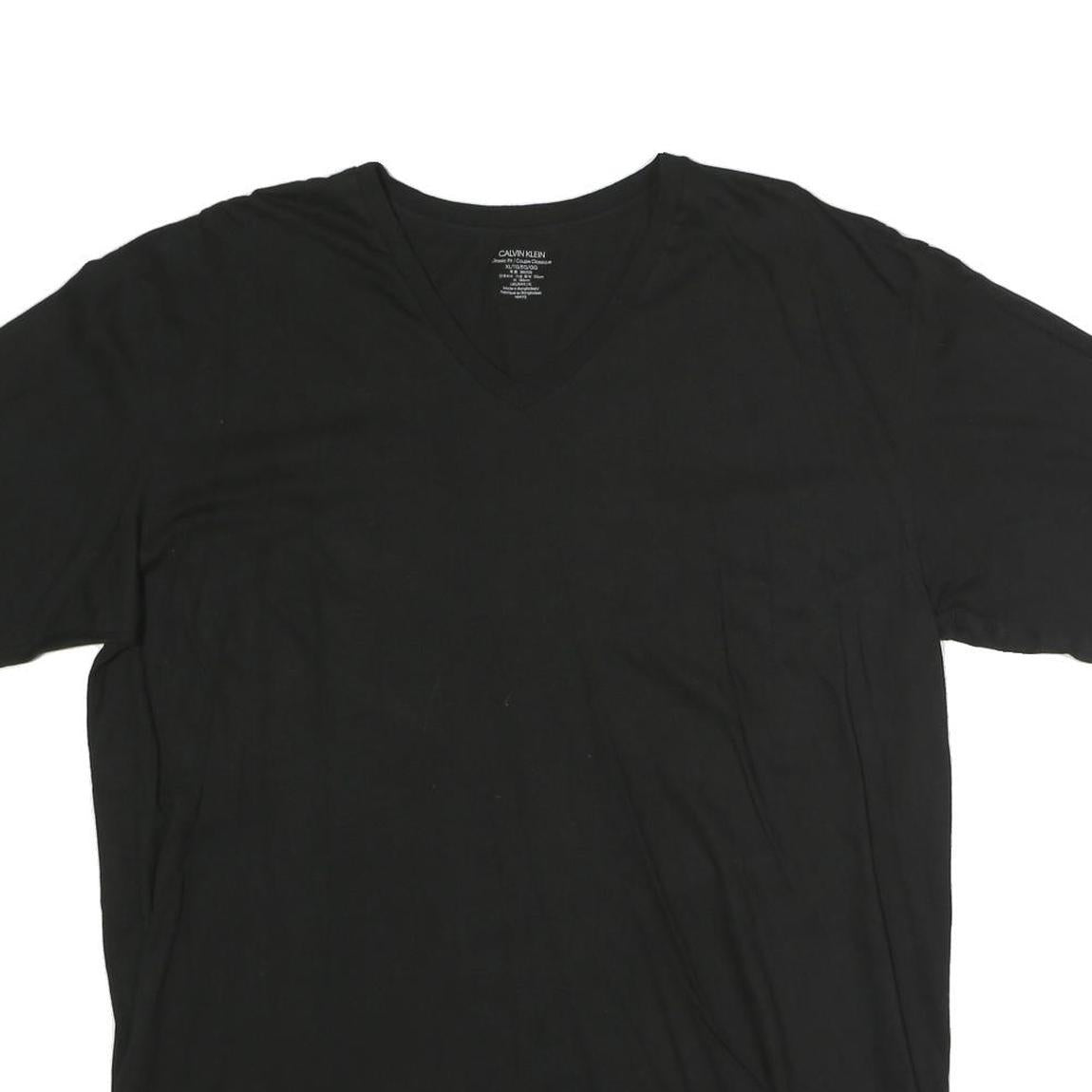 CALVIN KLEIN Mens Black XL V-Neck T-Shirt Cotton Plain Short Sleeve Casual