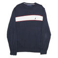 NAUTICA Mens Navy Blue White Patterned Cotton Jumper Crew Neck Basic Knit L