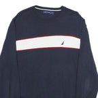 NAUTICA Mens Navy Blue White Patterned Cotton Jumper Crew Neck Basic Knit L