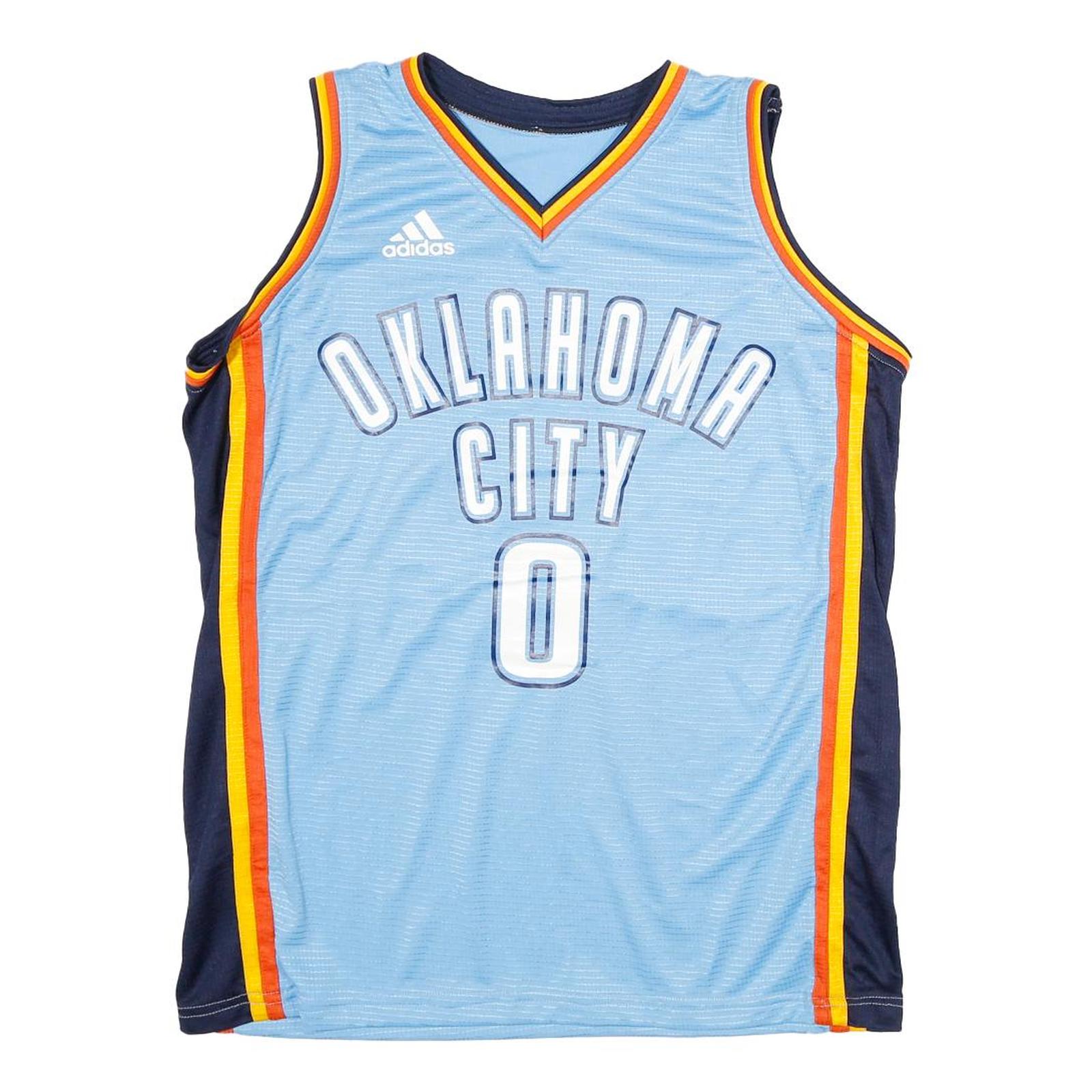 ADIDAS Mens Blue Jersey S Sleeveless V-Neck Oklahoma City Westbrook Number 0