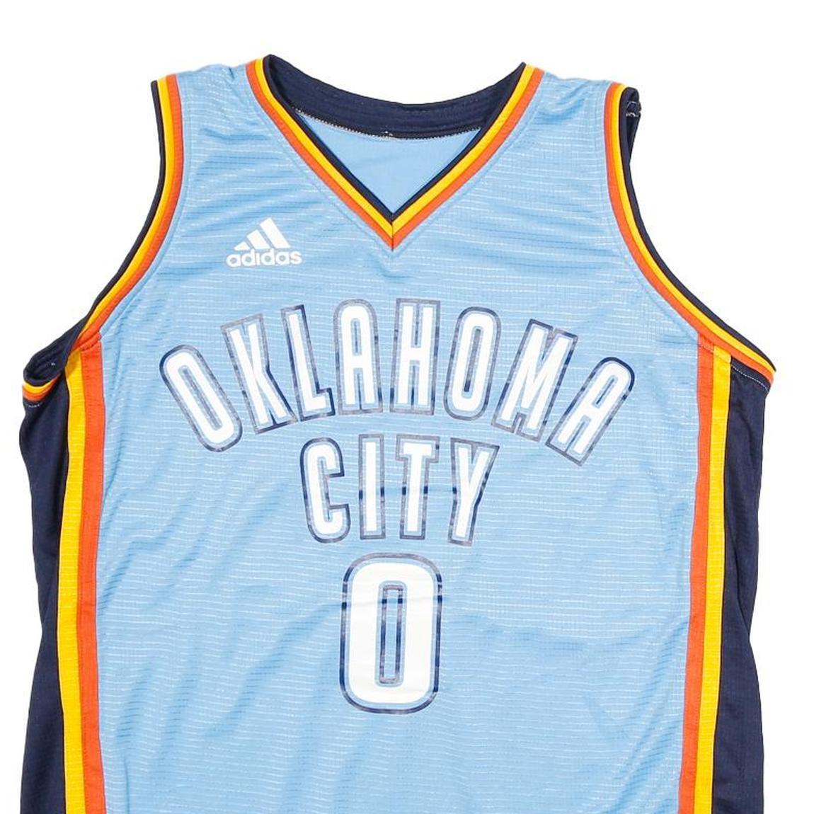 ADIDAS Mens Blue Jersey S Sleeveless V-Neck Oklahoma City Westbrook Number 0