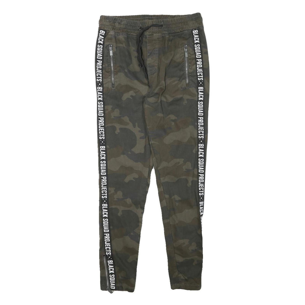 BLACKSQUAD Womens Cotton Blend Slim Camouflage Trousers W28 L28 Drawstring