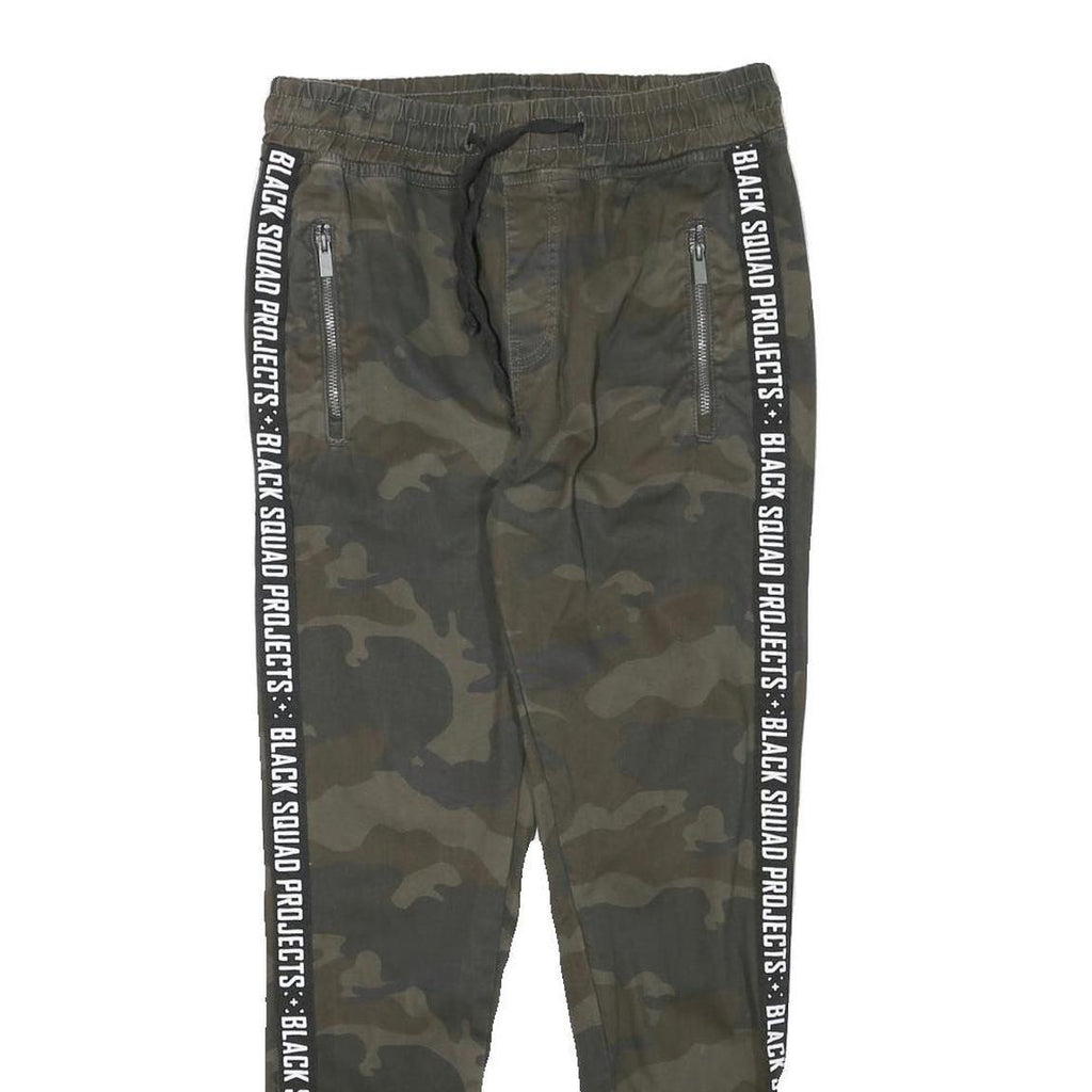 BLACKSQUAD Womens Cotton Blend Slim Camouflage Trousers W28 L28 Drawstring