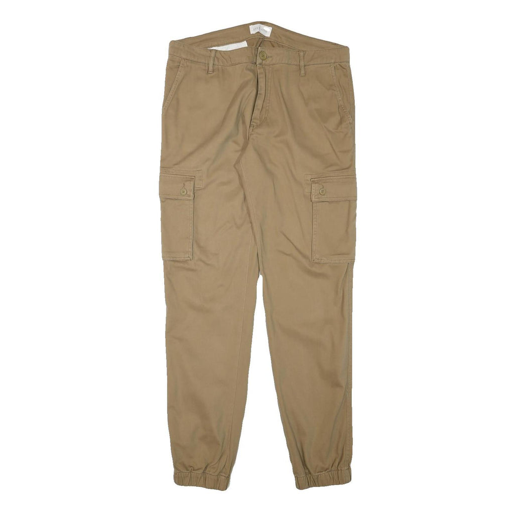PIER ONE Mens Relaxed Beige Cargo Cotton Blend Trousers W34 L32