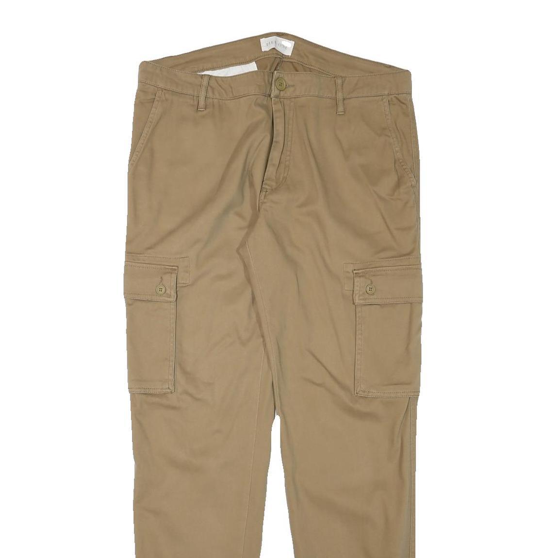 PIER ONE Mens Relaxed Beige Cargo Cotton Blend Trousers W34 L32