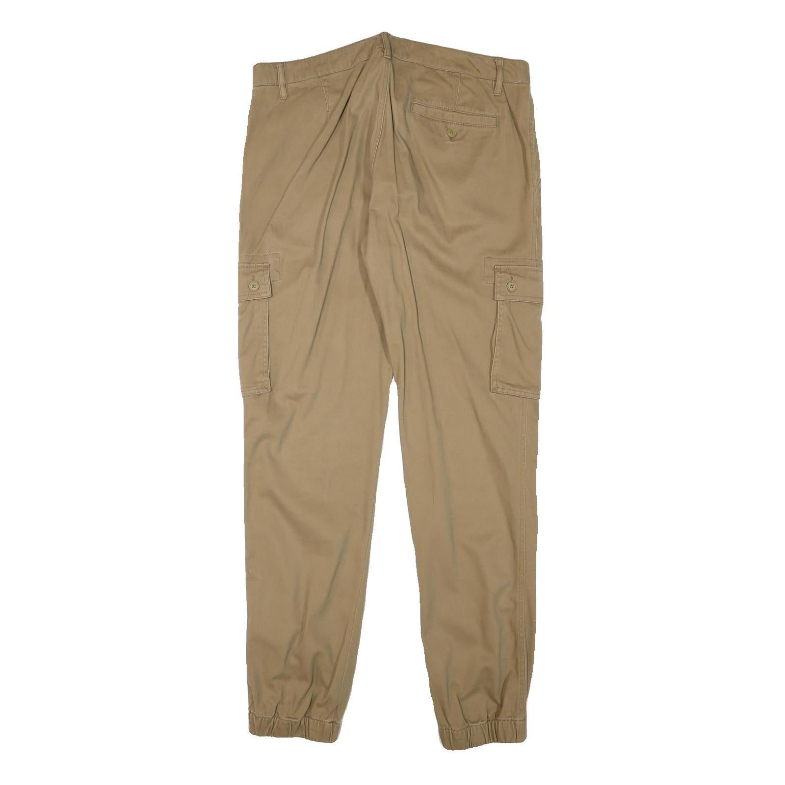 PIER ONE Mens Relaxed Beige Cargo Cotton Blend Trousers W34 L32