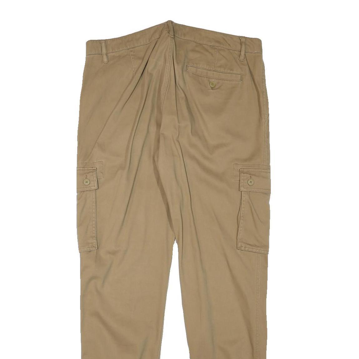 PIER ONE Mens Relaxed Beige Cargo Cotton Blend Trousers W34 L32