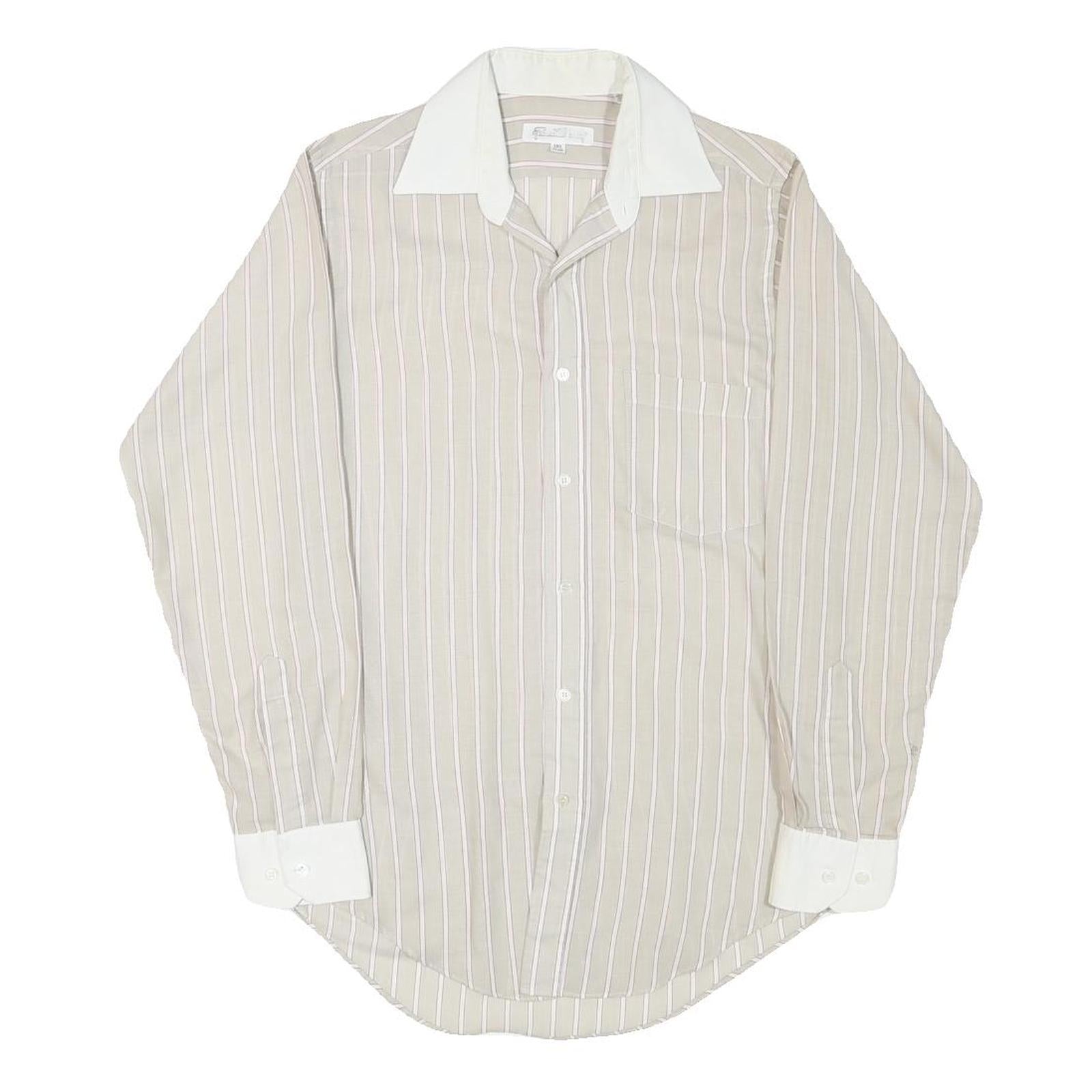 Mens Beige & White Stripe Shirt XS Cotton Blend Casual Long Sleeve Button Down