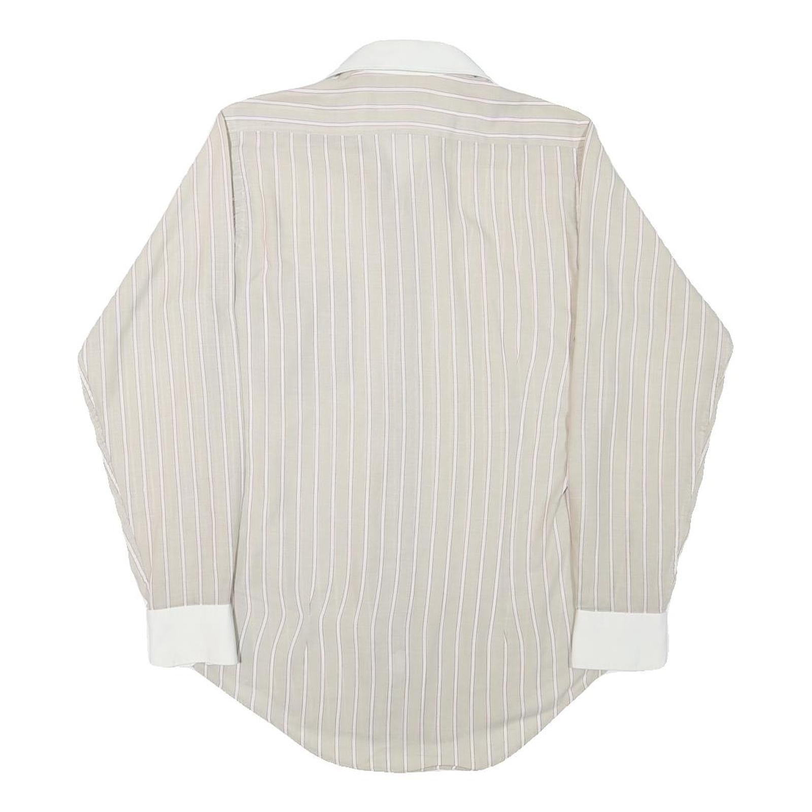 Mens Beige & White Stripe Shirt XS Cotton Blend Casual Long Sleeve Button Down