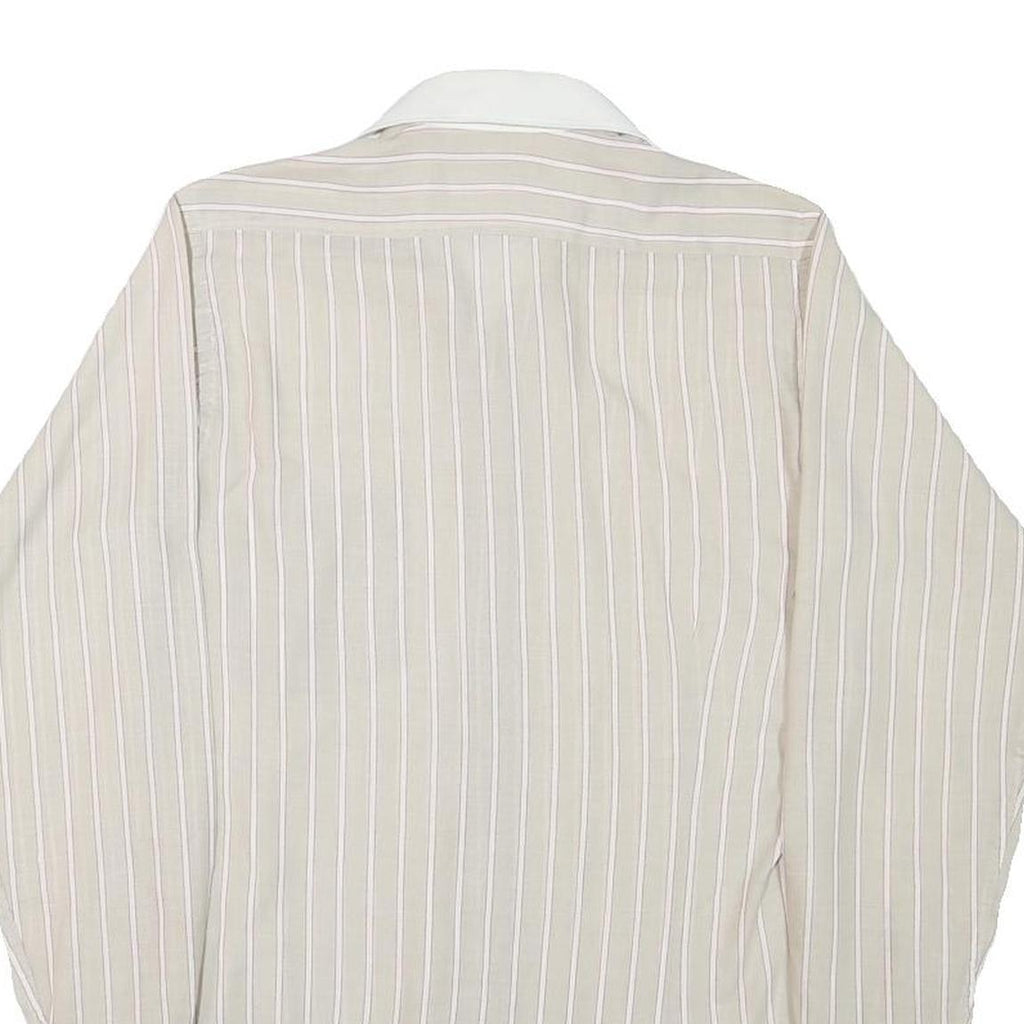 Mens Beige & White Stripe Shirt XS Cotton Blend Casual Long Sleeve Button Down