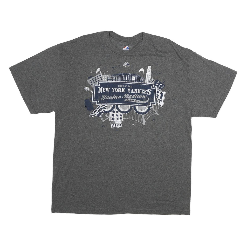 MAJESTIC Mens Grey New York Yankees Graphic T-Shirt XL Short Sleeve Crew Neck