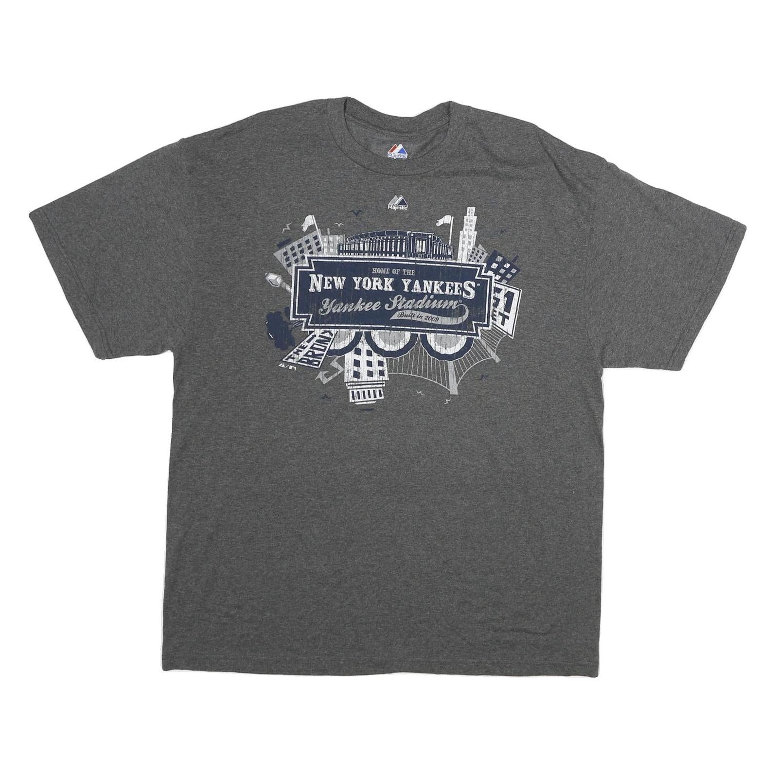 MAJESTIC Mens Grey New York Yankees Graphic T-Shirt XL Short Sleeve Crew Neck