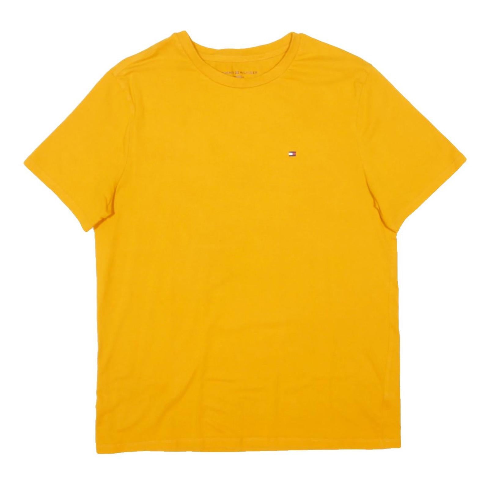TOMMY HILFIGER Mens Yellow T-Shirt L Short Sleeve Crew Neck Small Logo