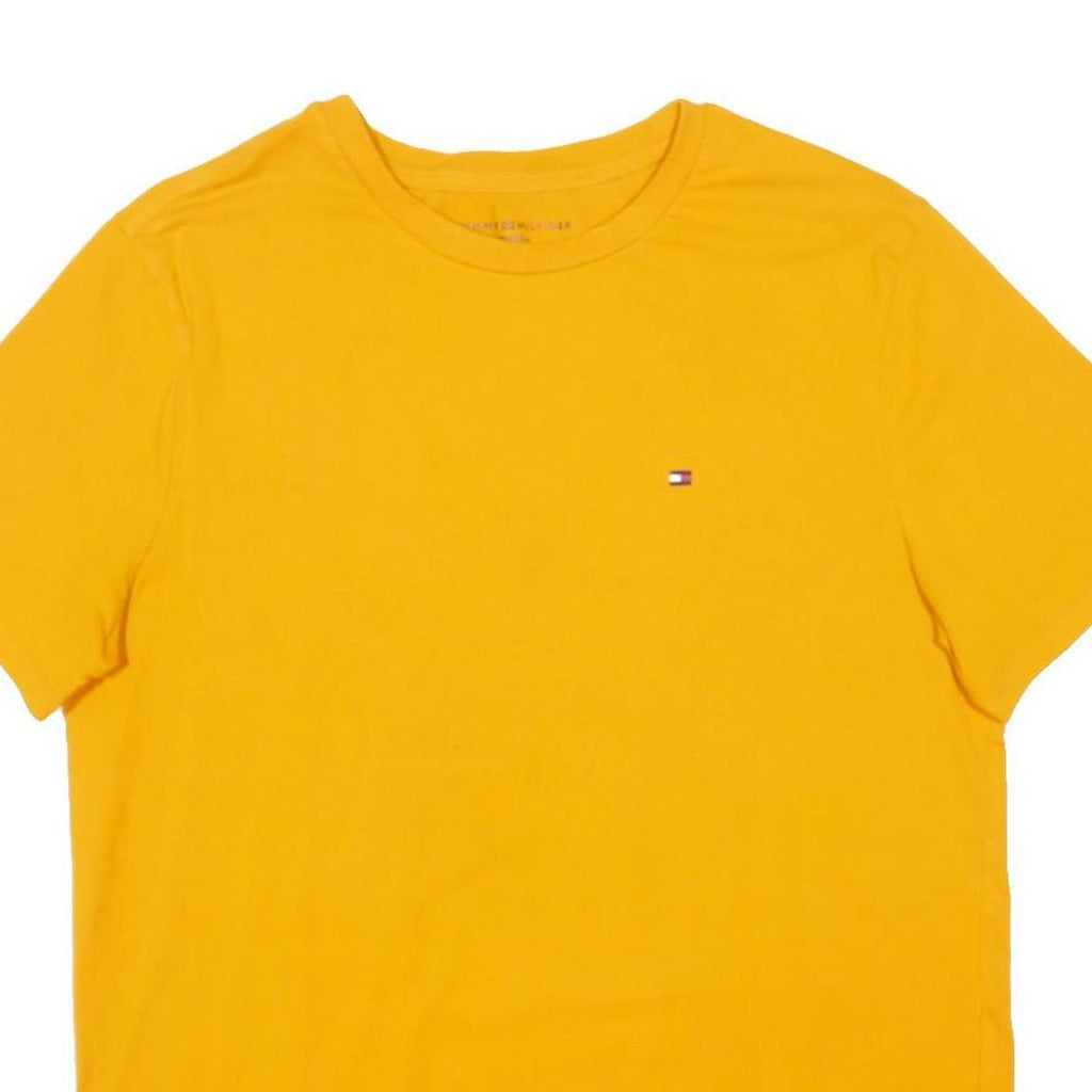 TOMMY HILFIGER Mens Yellow T-Shirt L Short Sleeve Crew Neck Small Logo