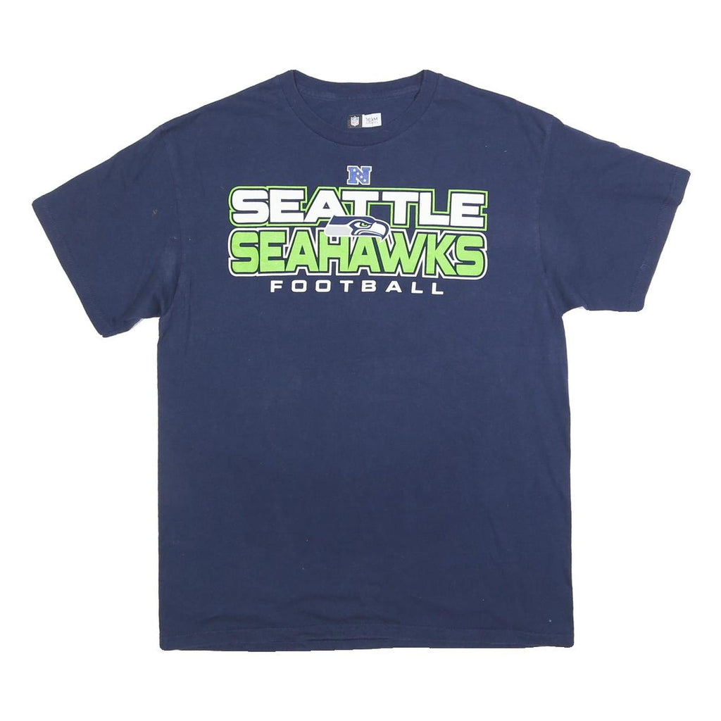 NFL Mens Blue Seattle Seahawks Football Graphic T-Shirt L Crew Neck Short Sleeve