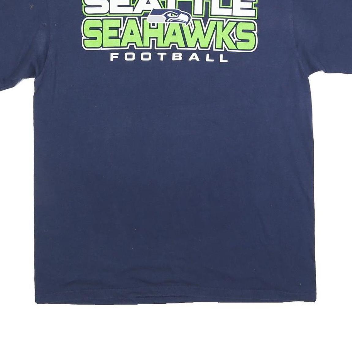 NFL Mens Blue Seattle Seahawks Football Graphic T-Shirt L Crew Neck Short Sleeve