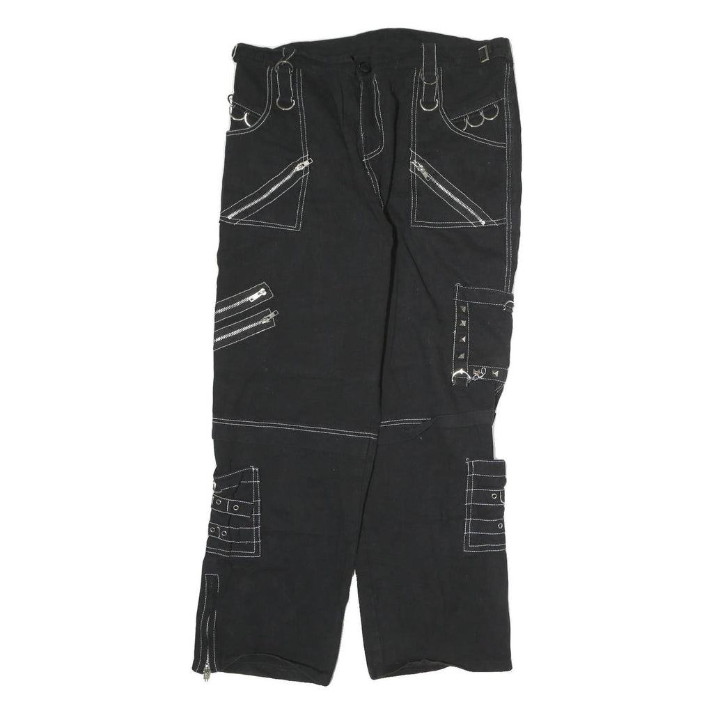 Black Womens Cotton Cargo Regular Fit Trousers W38 L36 Zip Pocket Stud Detail