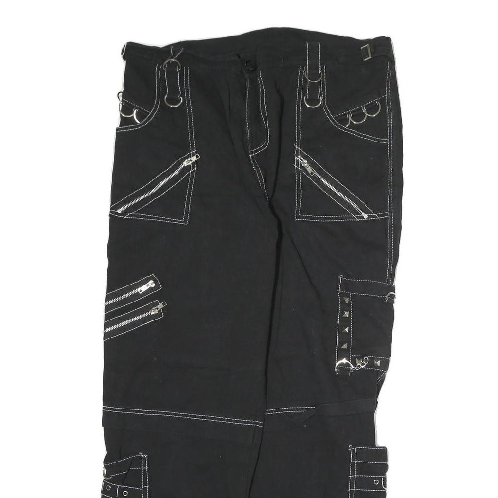 Black Womens Cotton Cargo Regular Fit Trousers W38 L36 Zip Pocket Stud Detail
