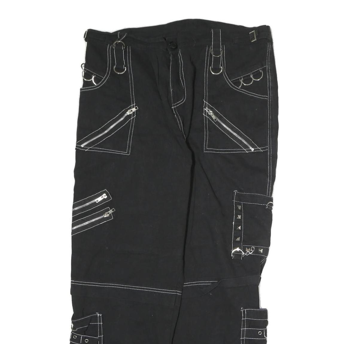 Black Womens Cotton Cargo Regular Fit Trousers W38 L36 Zip Pocket Stud Detail