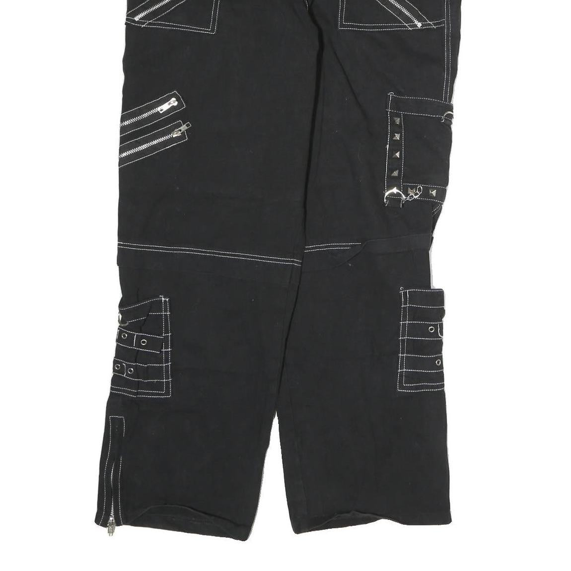Black Womens Cotton Cargo Regular Fit Trousers W38 L36 Zip Pocket Stud Detail