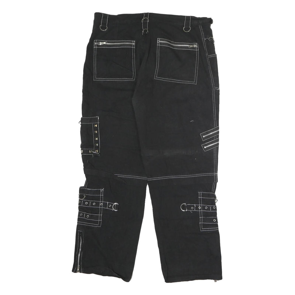 Black Womens Cotton Cargo Regular Fit Trousers W38 L36 Zip Pocket Stud Detail