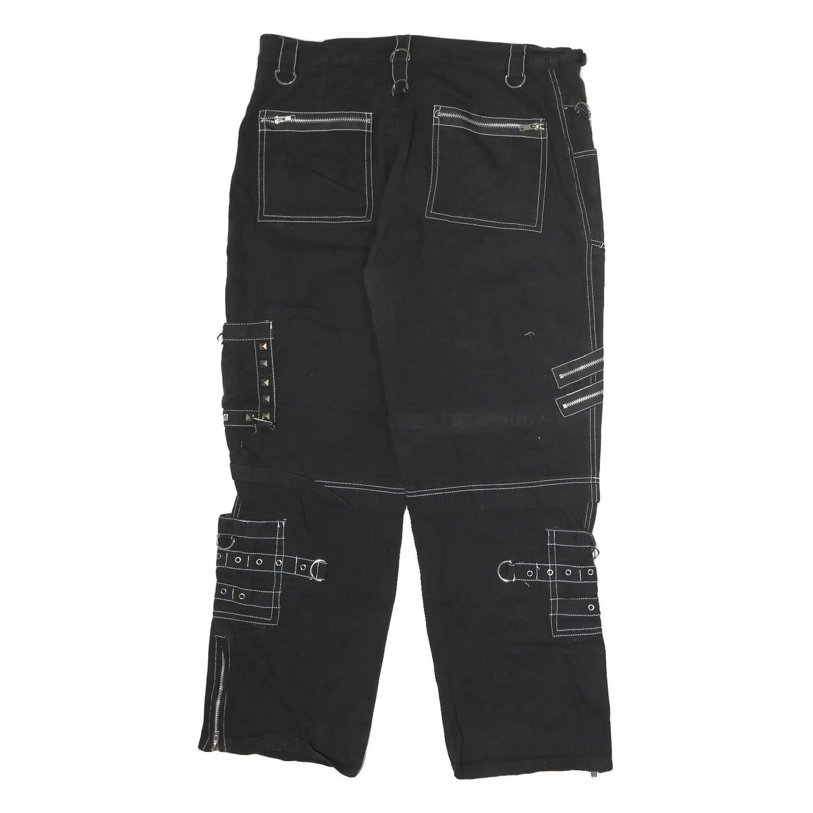 Black Womens Cotton Cargo Regular Fit Trousers W38 L36 Zip Pocket Stud Detail