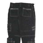 Black Womens Cotton Cargo Regular Fit Trousers W38 L36 Zip Pocket Stud Detail