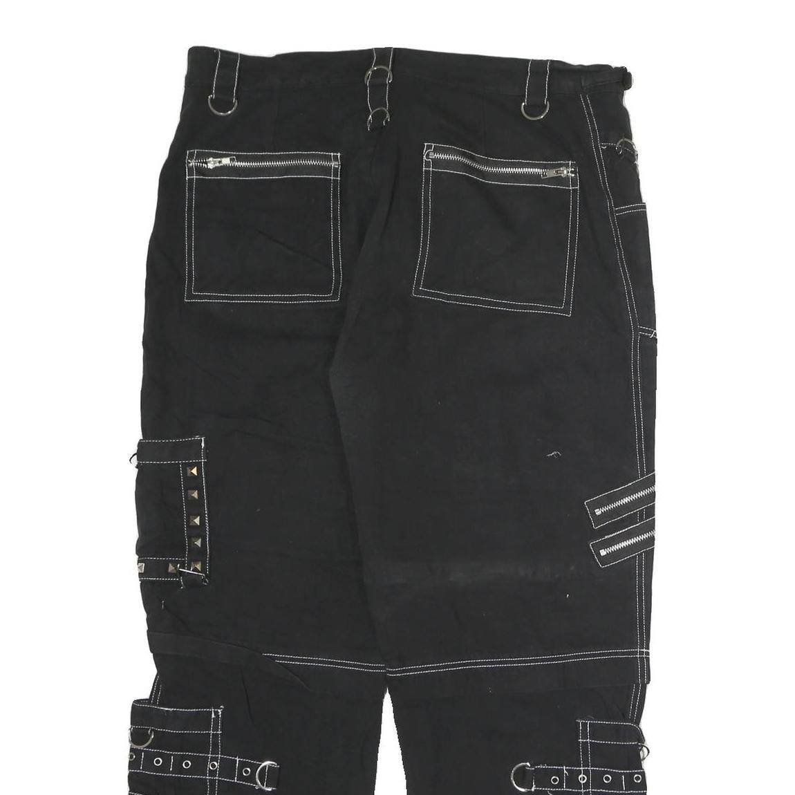 Black Womens Cotton Cargo Regular Fit Trousers W38 L36 Zip Pocket Stud Detail