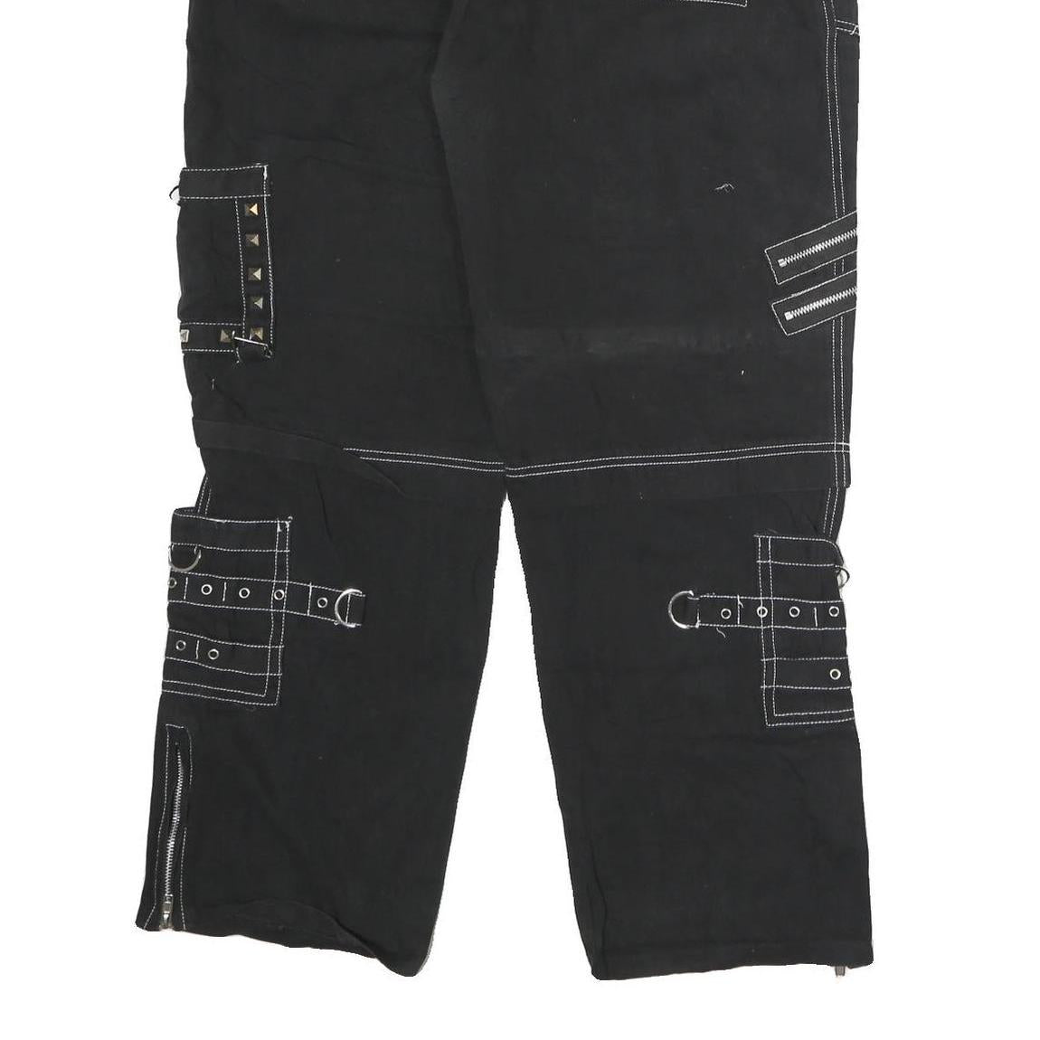 Black Womens Cotton Cargo Regular Fit Trousers W38 L36 Zip Pocket Stud Detail