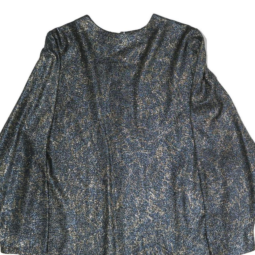 MAAK Womens Blue Plain Top Long Sleeve Button Neck M Stylish Casual