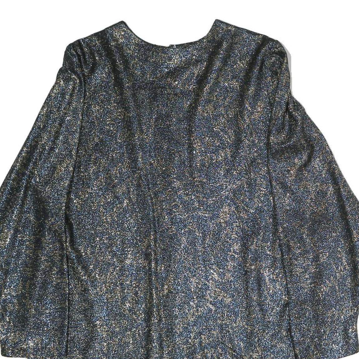 MAAK Womens Blue Plain Top Long Sleeve Button Neck M Stylish Casual